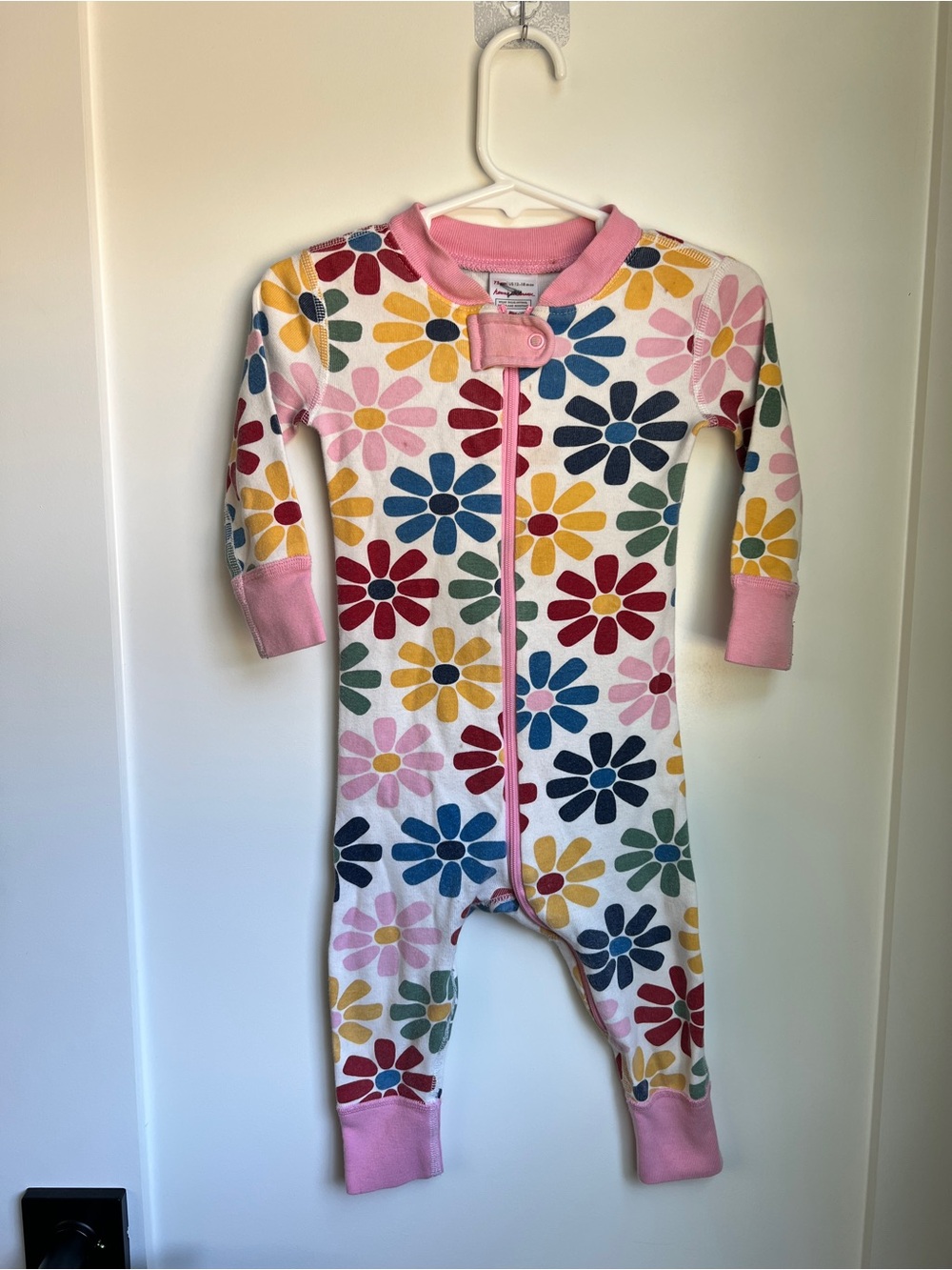 Hanna Andersson 12-18M Organic Cotton Floral Zip Pajamas Pink Daisy Sleeper